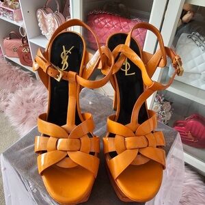 YSL Yves Saint Laurent Tribute Orange High Heel Sandals size 8/38